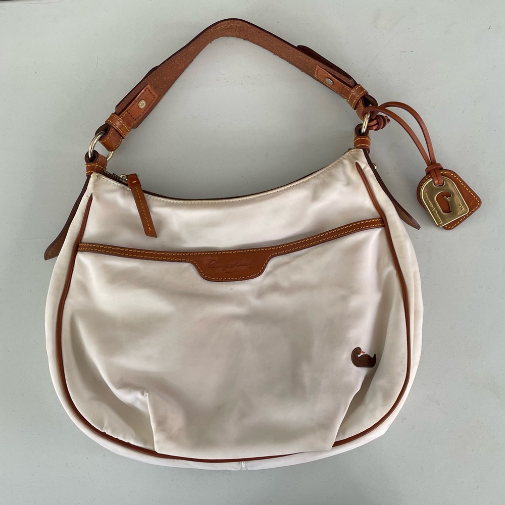 Dooney & Bourke White and Brown Medium Nylon Bag Purse FLAWS